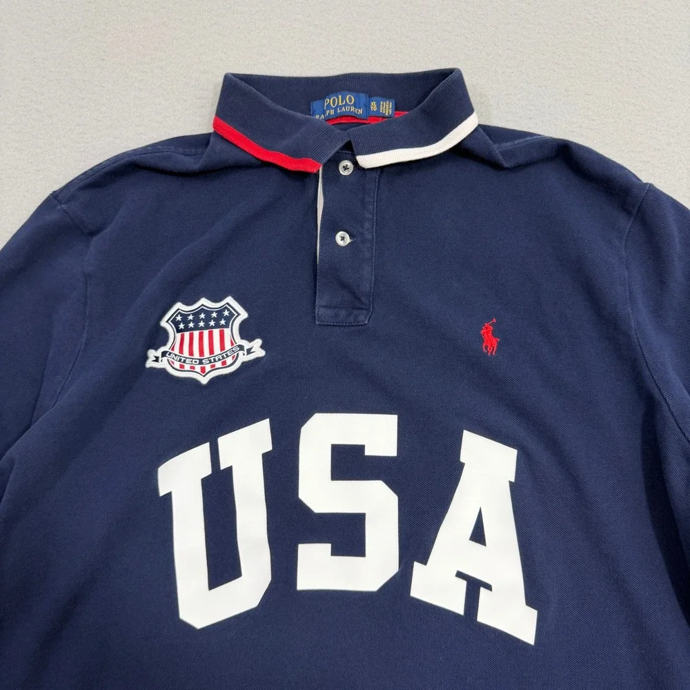 Polo Ralph Lauren Polo Shirt XL Navy USA Classic Fit Short Sleeve Shield Logo